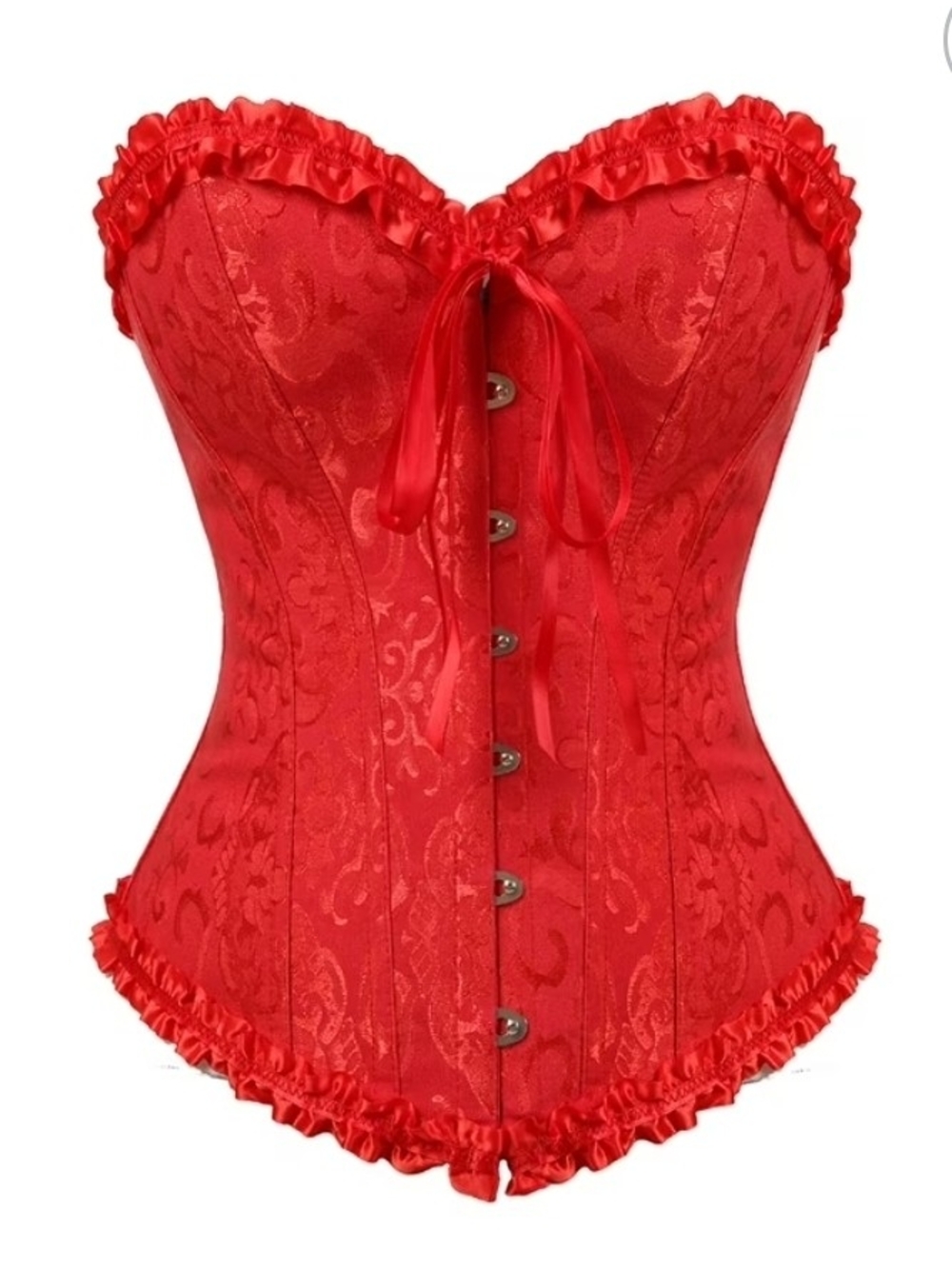 Red Satin Lace Ruffled Corset Top - Women Intimates
